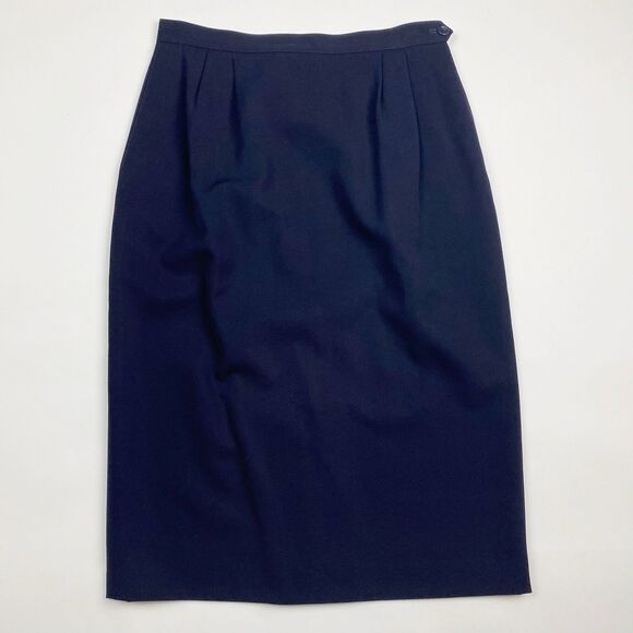 AUSTIN REED Navy Blue Wool Classic Vintage Fit Pleated Straight Skirt -‎ Size 8 - Picture 1 of 3